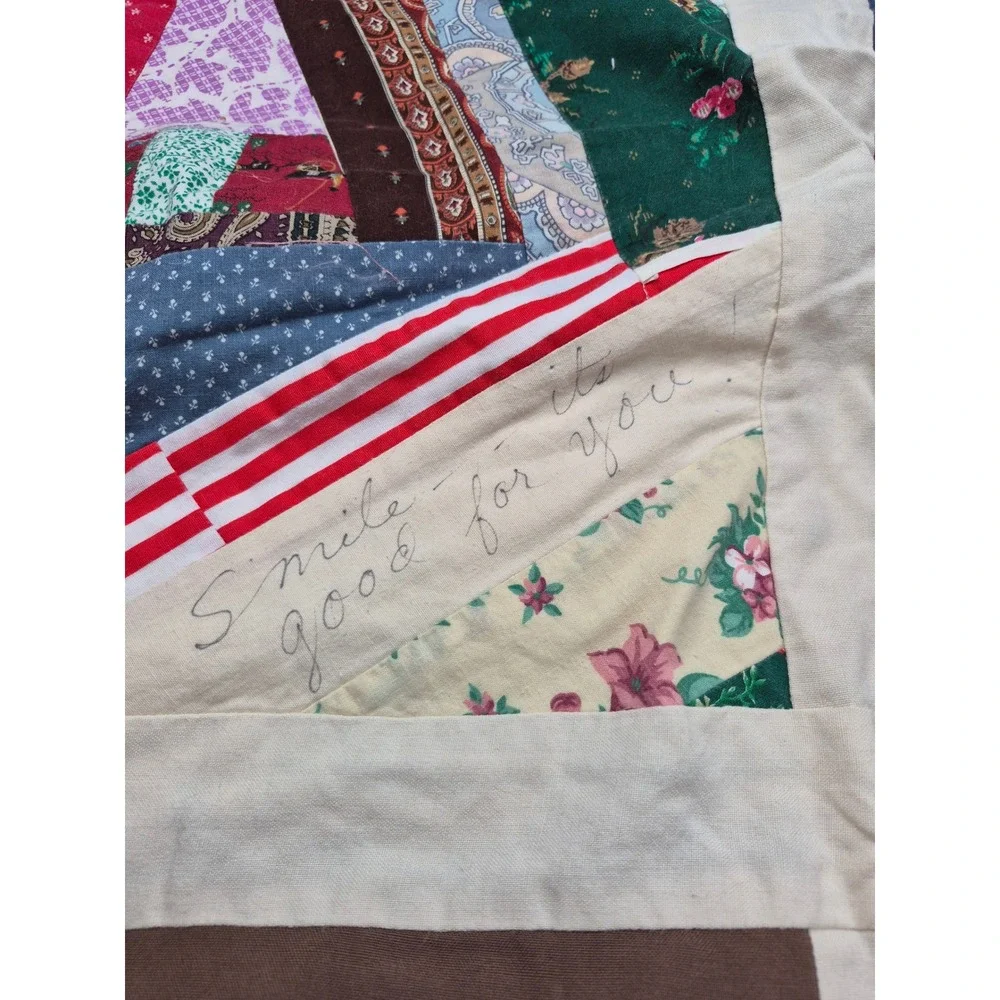 Handmade Log Cabin Patchwork Quilt Folk Art Cabin Blanket Tattered Worn 84X87